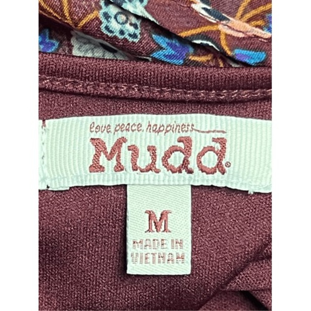 Mudd Medium Womens Floral Long Sleeve Burgundy Tunic‎ Mini Dress Bohemian Chic - Picture 7 of 9
